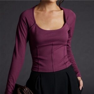 Anthropologie Maeve Ponte Corset Slightly Cropped Long Sleeve Top Size S